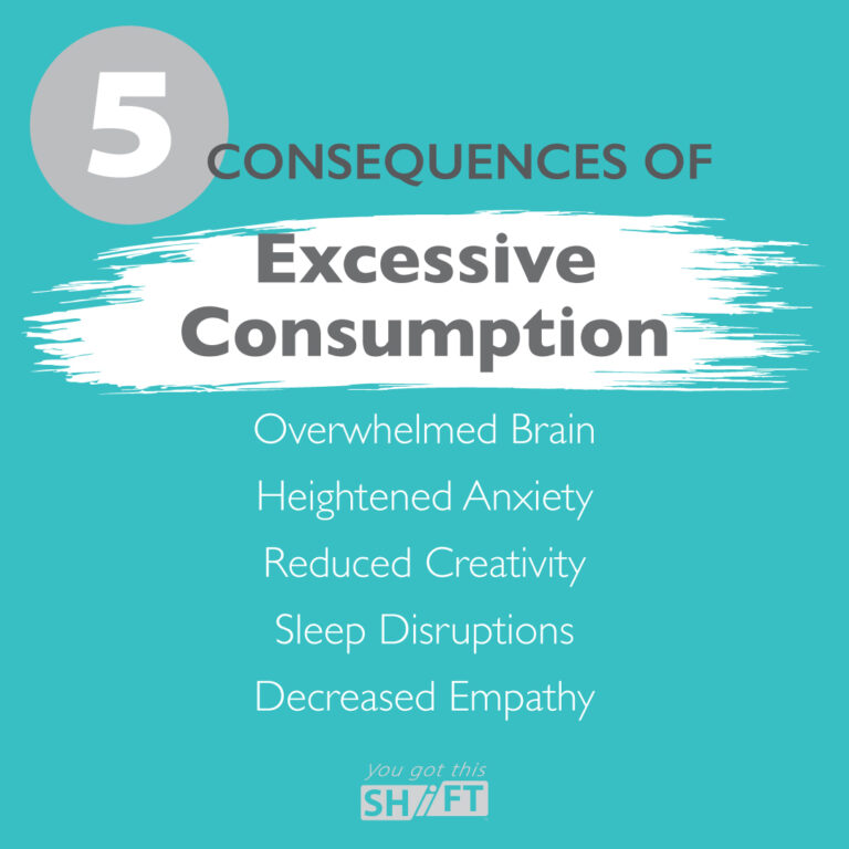 5 consequences of excessive consumption - Overwhelmed Brain, Heightened Anxiety, Reduced Creativity, Sleep Disruptions, Decreased Empathy